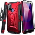 thumbnail image 5 of Coolpad SUVA Phone Case with Tempered Glass Screen Protector (Full Coverage), Nagebee Belt Clip Holster with Built-in Kickstand, Heavy Duty Shockproof Armor Rugged Case (Red), 5 of 5