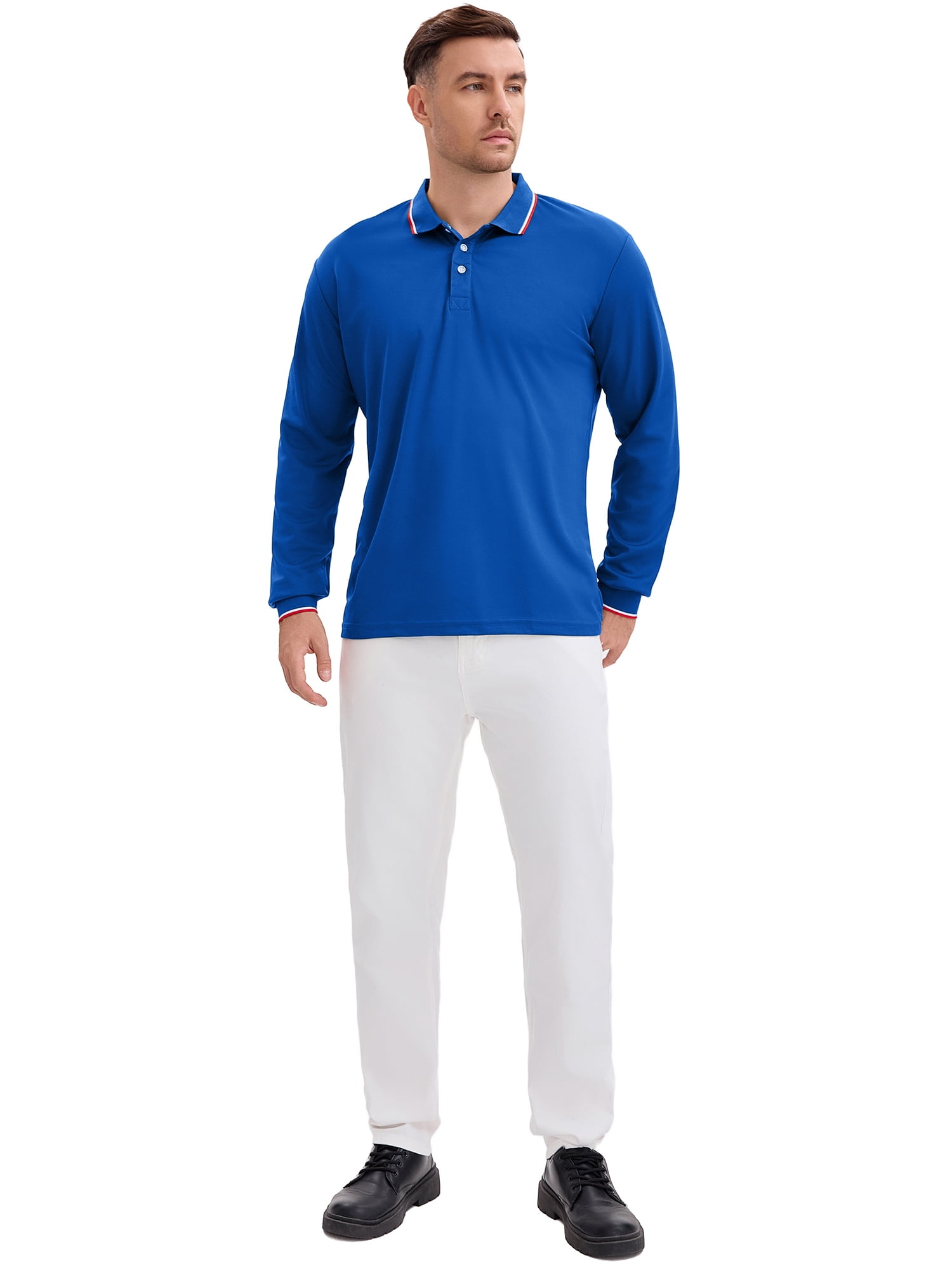 DARING DIVA Men's Classic Regular Fit Long Sleeves Business Golf Polo Shirt L Royal Blue