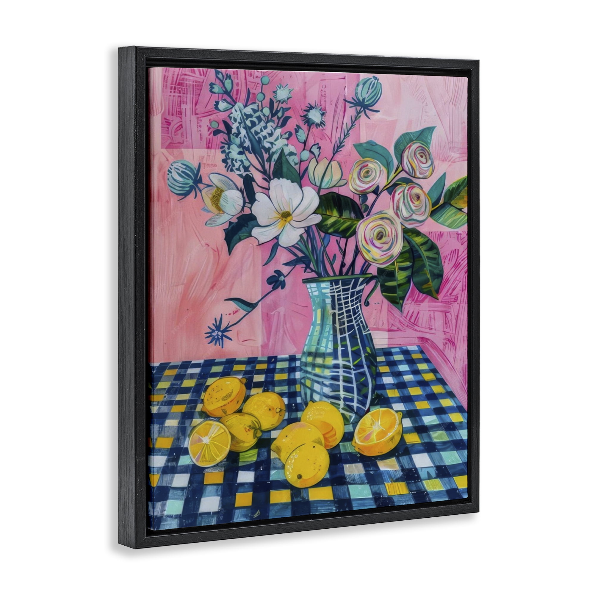 Stupell Industries Summer Table Bouquet Plants & Flowers Painting Black Floater Framed Canvas Art Print Wall Art, 25 x 31