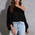 thumbnail image 5 of Sexlip Womens Off Shoulder Blouse Long Sleeve Puff Sleeve Design Satin Fabric Flowy Silhouette for Evening Occasions Black L, 5 of 5