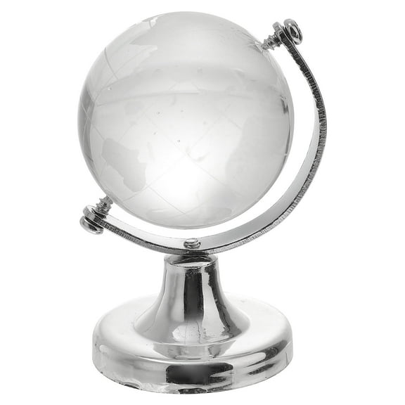 ROSENICE Crystal Globe Decoration with Stand for Education Use Silver Transparent World Map Ornaments 5 Inch