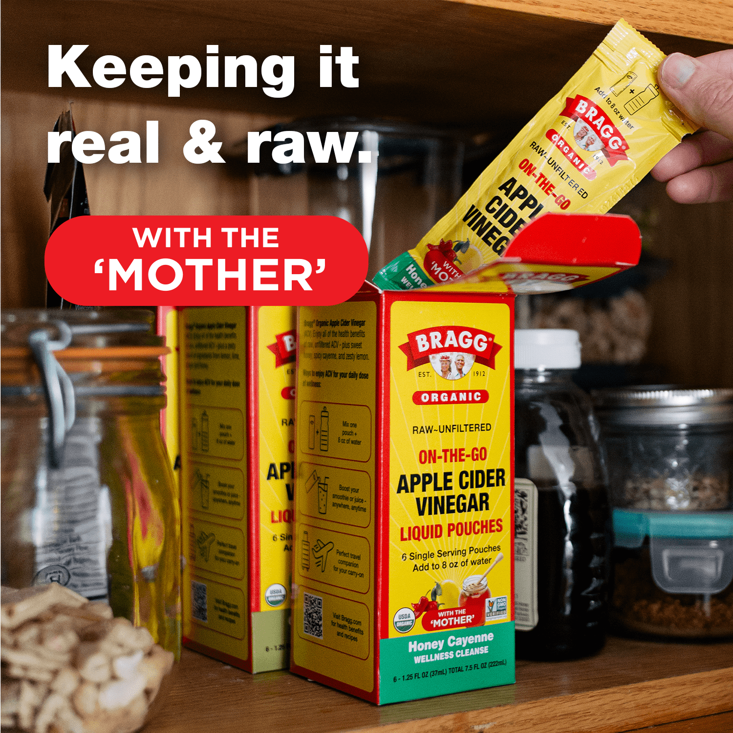 (6 pack) Bragg On-the-Go Organic Apple Cider Vinegar Honey Cayenne Pouches, 1.25 fl oz, 6 Pack