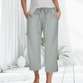 thumbnail image 2 of vigerkar Capri Pants for Women Casual 2025 Summer Drawstring Elastic High Waist Linen Pants Wide Leg Plus Size Capris Light Gray, XXL, 2 of 5