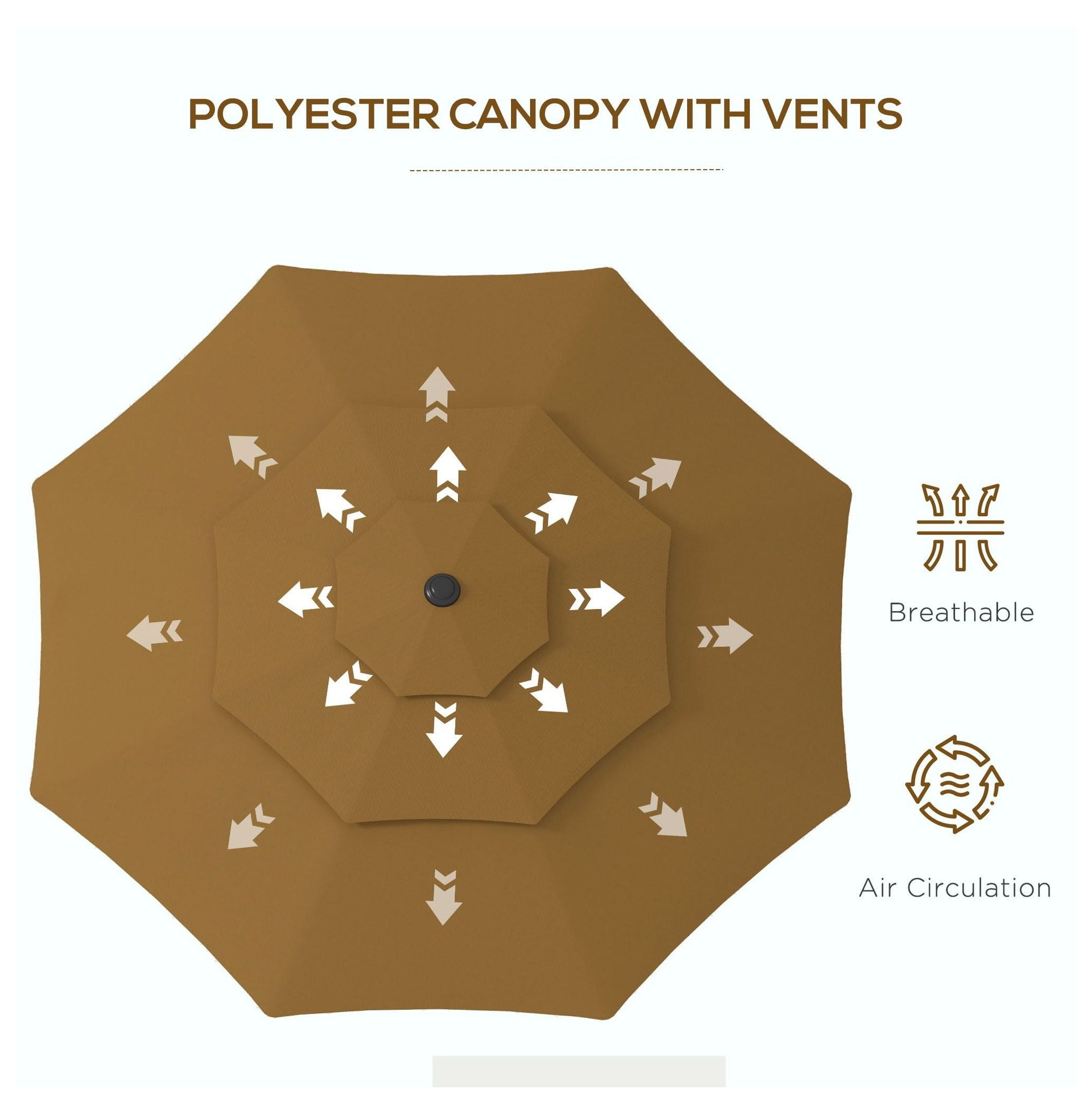 9FT Patio Umbrella Outdoor, 3-Tier Tan Crank Tilt Market Umbrella for Deck Backyard Lawn Sun Shade