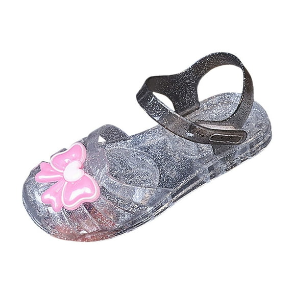JDEFEG Girls' Sandals Jelly Shoes Comfort Summer Outdoor Casual Beach Shoes with Flower Bowknot Non Slip Walking Shoes Girl Beach Sandals Shoes White Size 12.5