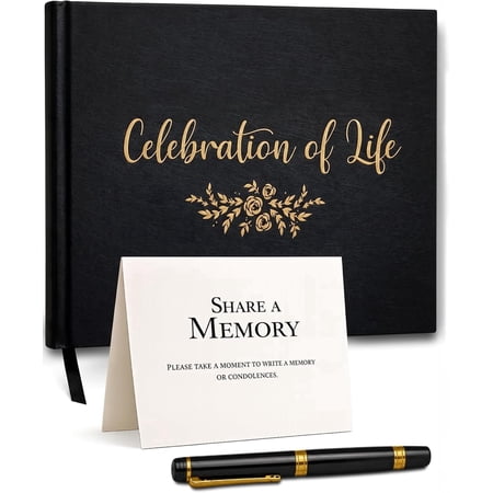 J&A Homes Funeral Guest Book for Celebration of Life with Pen & Table Sign, 300 Entries, 9x7 in