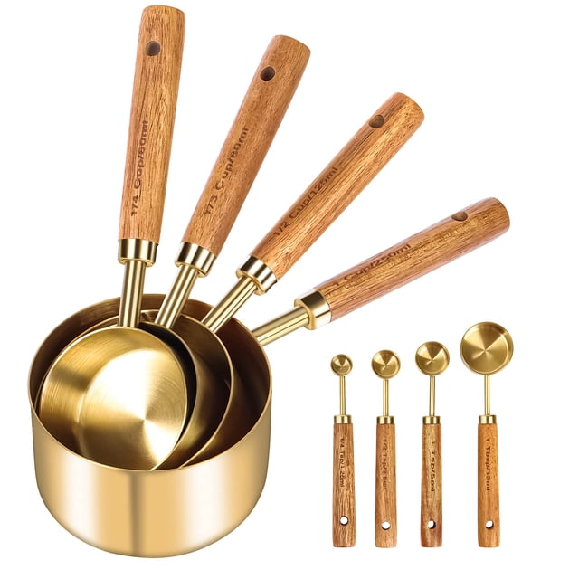 Juego de tazas y cucharas medidoras GudoQi Gold de acero inoxidable