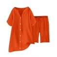 thumbnail image 4 of GILIGEGE Linen Sets for Women 2 Piece Summer Women's Solid Color Fashion Casual Cotton Linen Pocket Long Sleeve Shirt Short Jacket Suit Lounge Beach Vacation Two Piece Outfits Tracksuits Orange Xl, 4 of 8