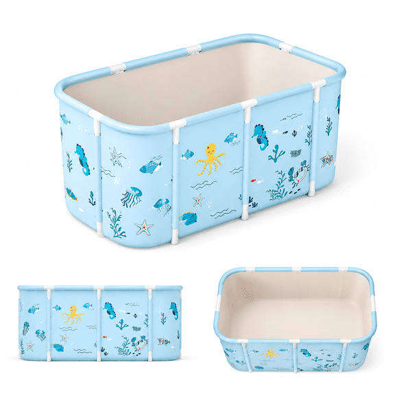 47.2x19.7x23.6 Inch Portable Ice Bath Tub, Thick Plastic Foldable Bathtub with Drain, Adult Collapsible Soaking Tub for Relaxation, Freestanding Spa for Backyard and Apartment