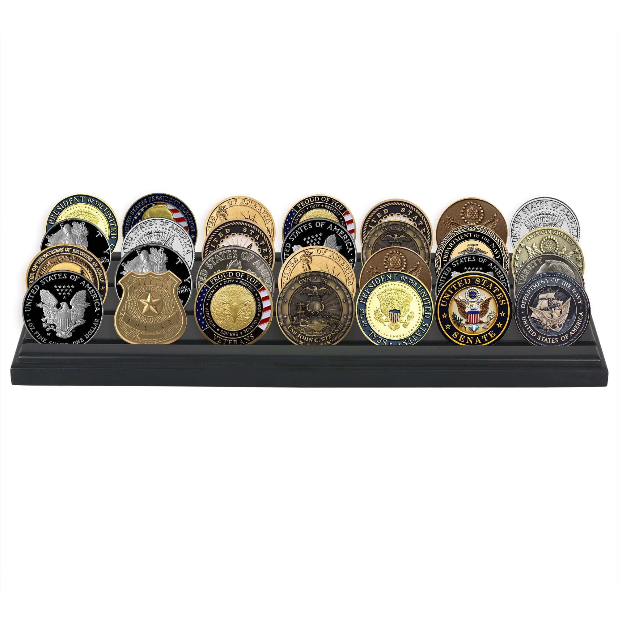 Americanflat 12x4 Picture Frame Challenge Coin Display Rows Military Stand Solid Collectible Holder - Black