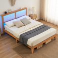 thumbnail image 3 of EDTara Rattan Bed Frame with LED Lights,Natural Rattan Headboard, Solid Wood Foundation with Silent Slats, Platform Full Size Bed Frame, Noise-Free, No Box Spring Needed, Easy Assembly, 3 of 8