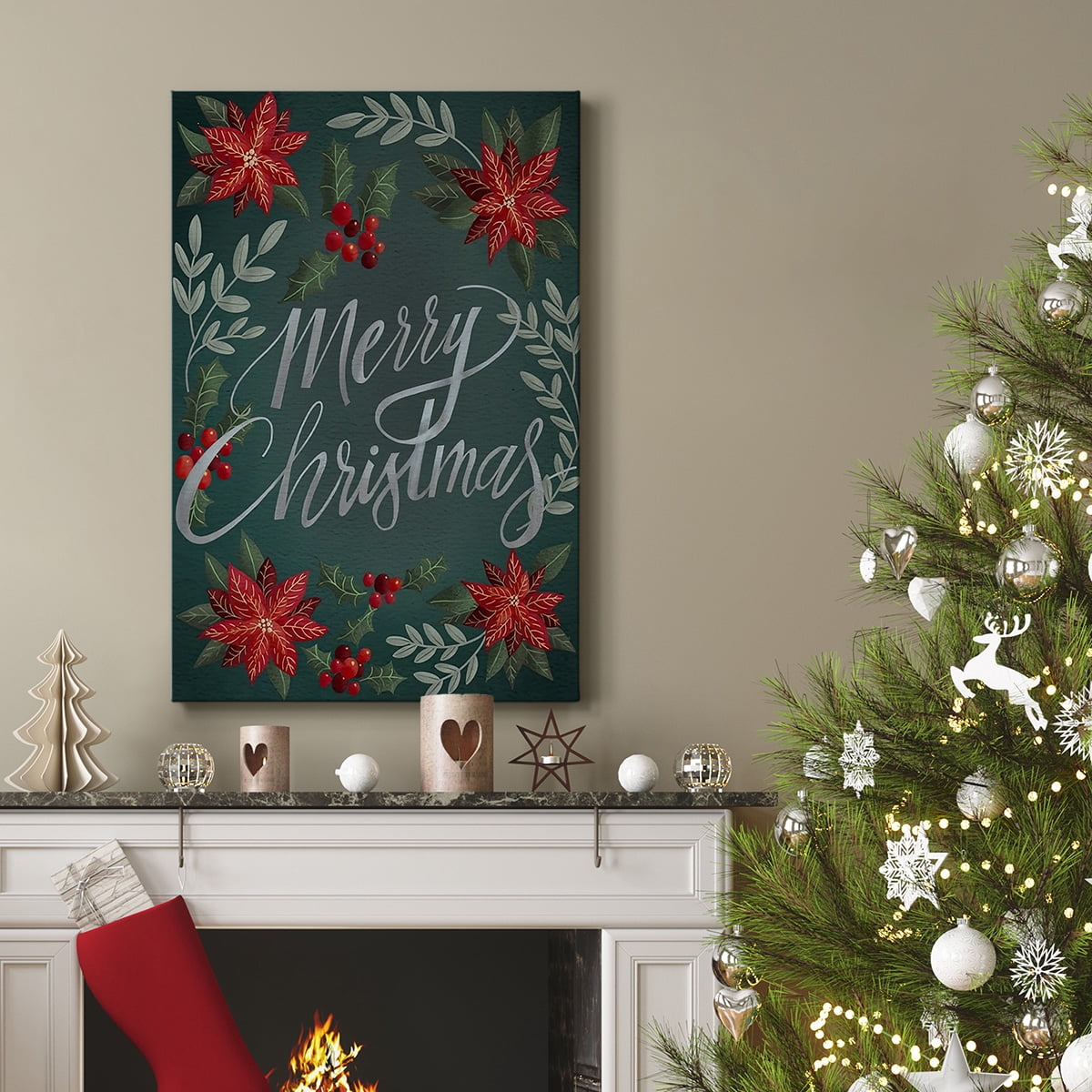 Red Flowers Christmas II- Gallery Wrapped Canvas