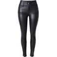 thumbnail image 4 of HLSOHJP Women's Black Stretch Jeans Button Closure Zipper Up High Waisted PU Biker Slim Trousers Faux Leather Skinny Pants, 4 of 6
