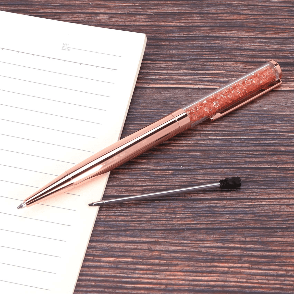 Rose Gold Pen Bling Crystal Ball Point Pen Black Ink Pen with 18 Extra Refills (Rose Gold 18 Pack),18 x Ballpoint Pens 18 x Extra Black Refills,Rose Gold