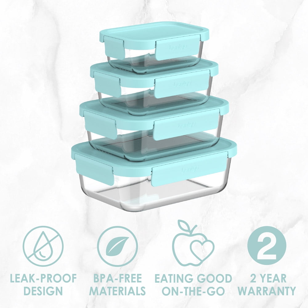 Bentgo Glass Leak-Proof Glass Food Storage (8-Piece Set) - Soft Aqua
