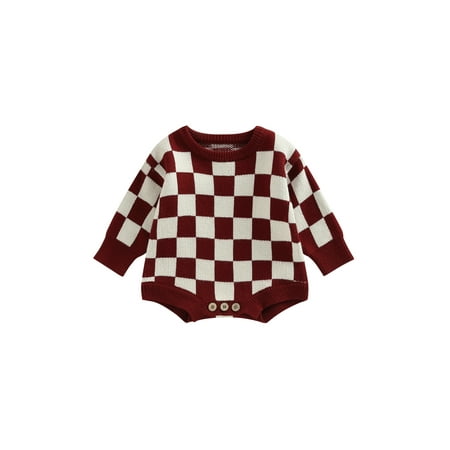 

Blotona Toddler Baby Ireland Day Knitted Plaid Rompers Casual Long Sleeve Jumpsuit for Newborn Infant Girl Boy