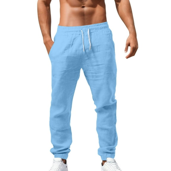 FINALGANG Simple Trousers For Men Solid Color Outdoor Cotton Pants Drawstring Ankle-Tied Sweatpants With Pockets Suitable For Various Occasions