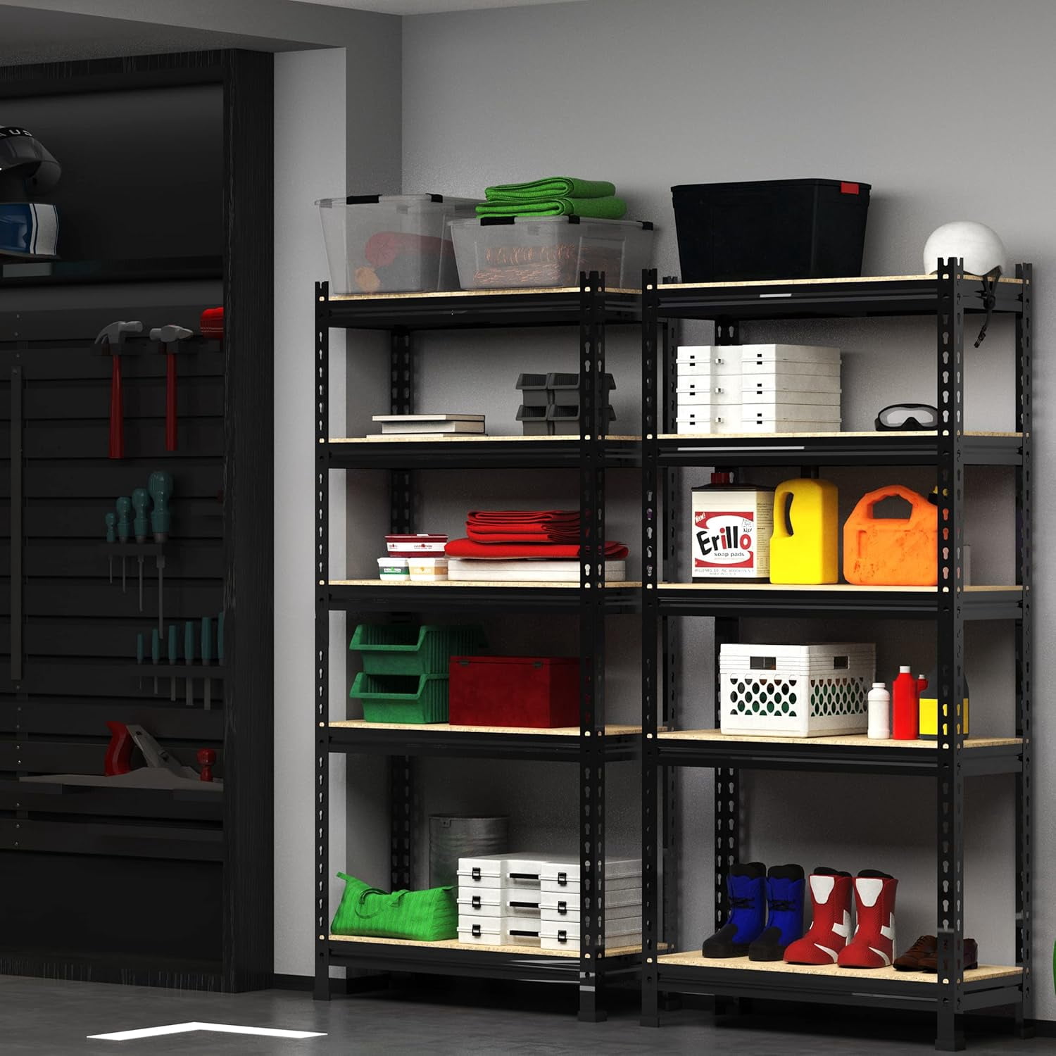Howcool Heavy Duty Garage Shelving, 2400 lbs 5-Tier Metal Storage Rack, Adjustable Narrow Shelves 28”W x 12”D x 60”H, Boltless Assembly, for Garage Basement Pantry