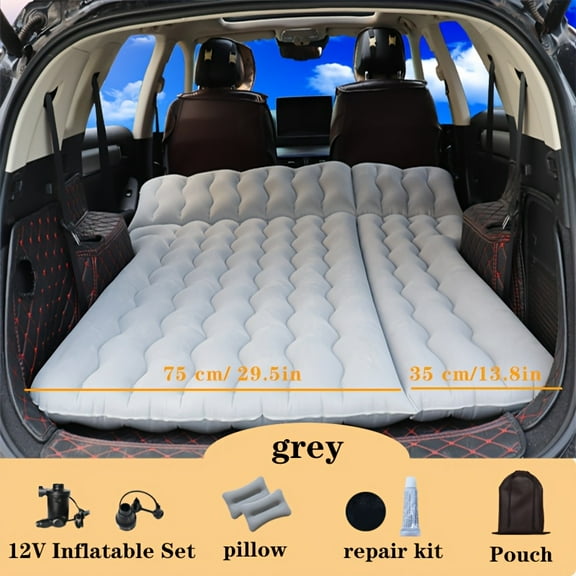 SUV Trunk Air Mattress, Flocking Fabric Inflatable Car Mattress, Ideal SUV Mattress For Camping, Traveling And Road Trips Easy And Convenient Storage (Black, Gray)