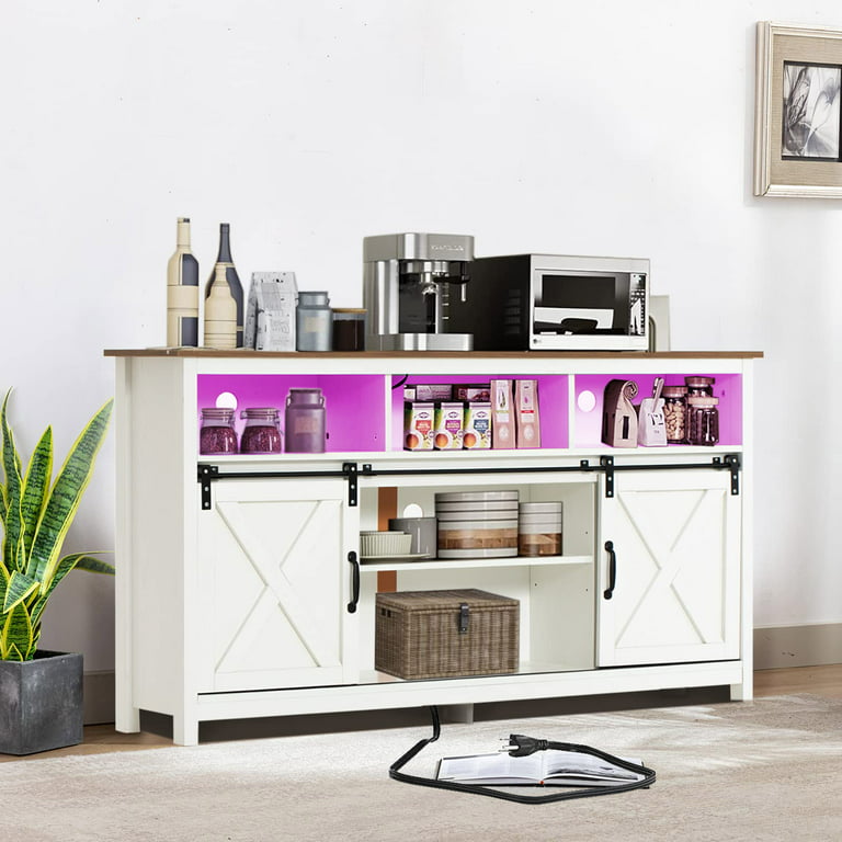 Coffee Bar Cabinet Buffet & Sideboard Kitchen Storage Cabinet w/  Sliding Door US