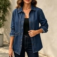 thumbnail image 6 of uublik Jean Jackets for Women Dark Blue Casual Long Sleeve Button Down Classic Jacket Fall Coat, 6 of 7