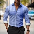 thumbnail image 1 of Camisa de solapa de manga larga para hombre, de moda, de negocios, a rayas, a cuadros, suave, cómoda, ligera, informal, nuevo estilo S--6XL, 1 of 6