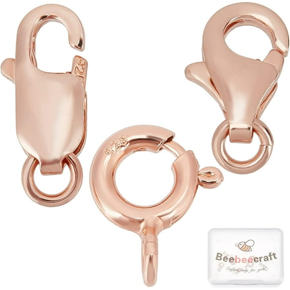 1box 9Pcs 3 Style 925 Sterling Silver Lobster Clasps Claw Rose Gold Spring Clasps Necklace Clasps Findings for DIY Jewelry Making Craft Supplies
