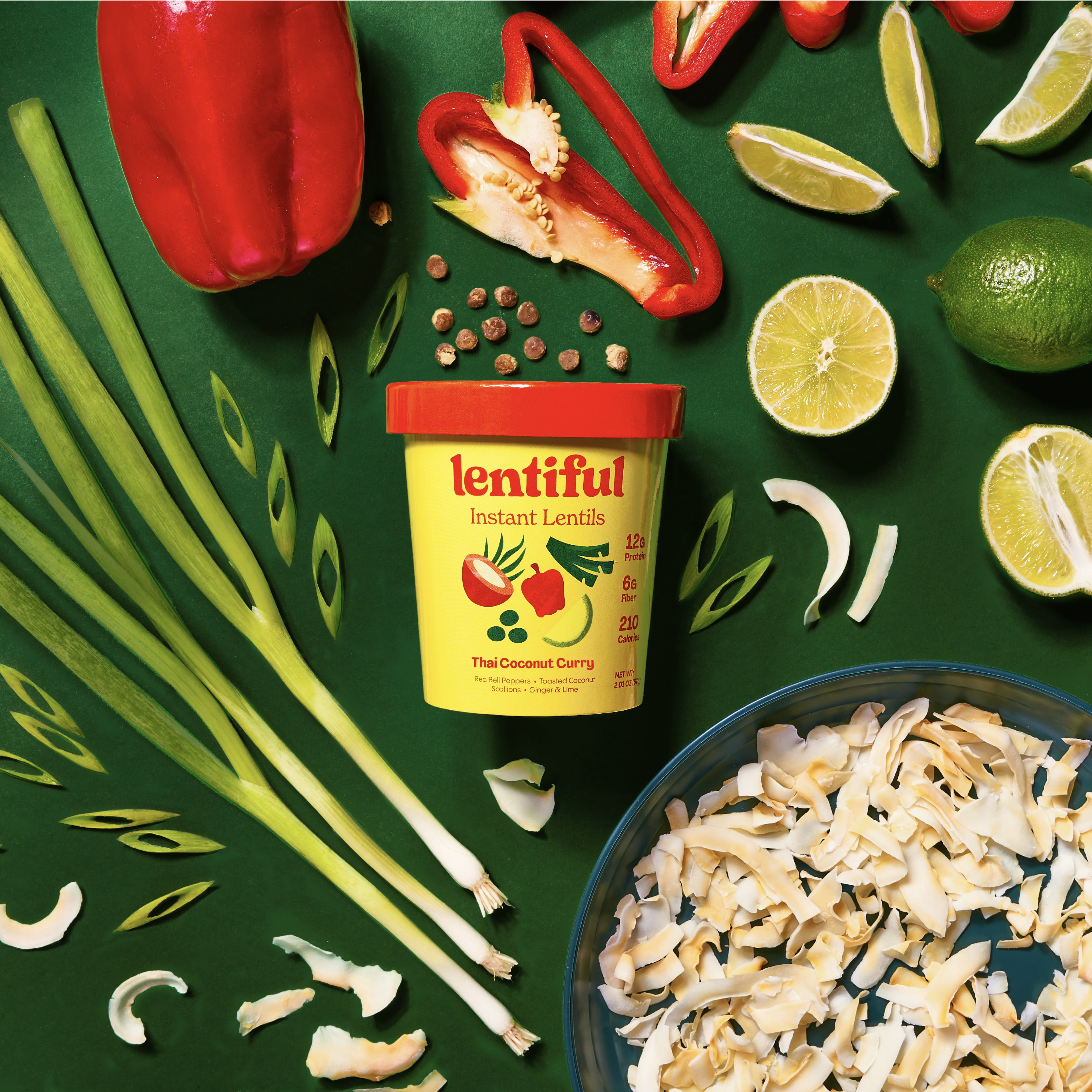 Lentiful Thai Coconut Curry Instant Lentils - Vegan, Gluten-Free, Ready-to-Eat, Meal in Cup, 57g