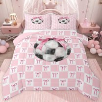 jejeloiu Pink Bows Twin Comforter Sets,Kids Football Game Bedding Set For Girls Boys Reversible 2pcs
