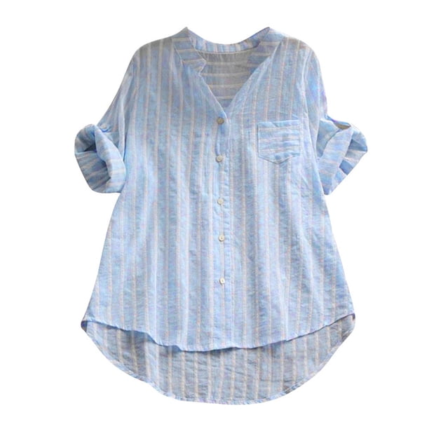 Blusa informal con estampado de rayas y cuello en V suelta a la moda de verano para mujer Fridja hj3658
