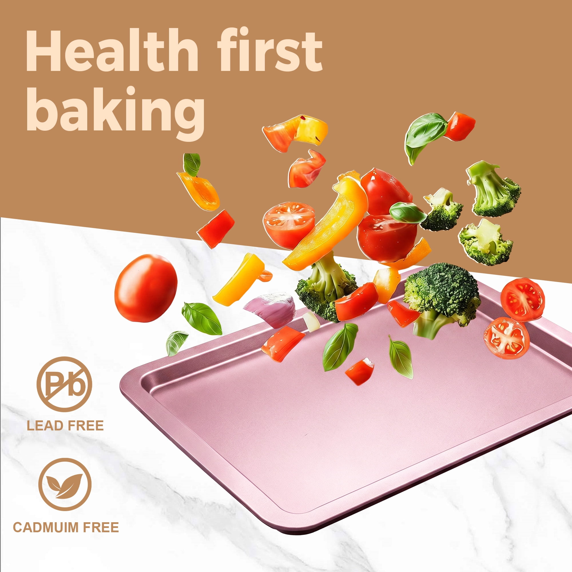 HONGBAKE 10-Piece Nonstick Carbon Steel Bakeware Set, Baking Pan Set with Baking Sheets, Cake Pans, Loaf Pan & Muffin Pan, Pink
