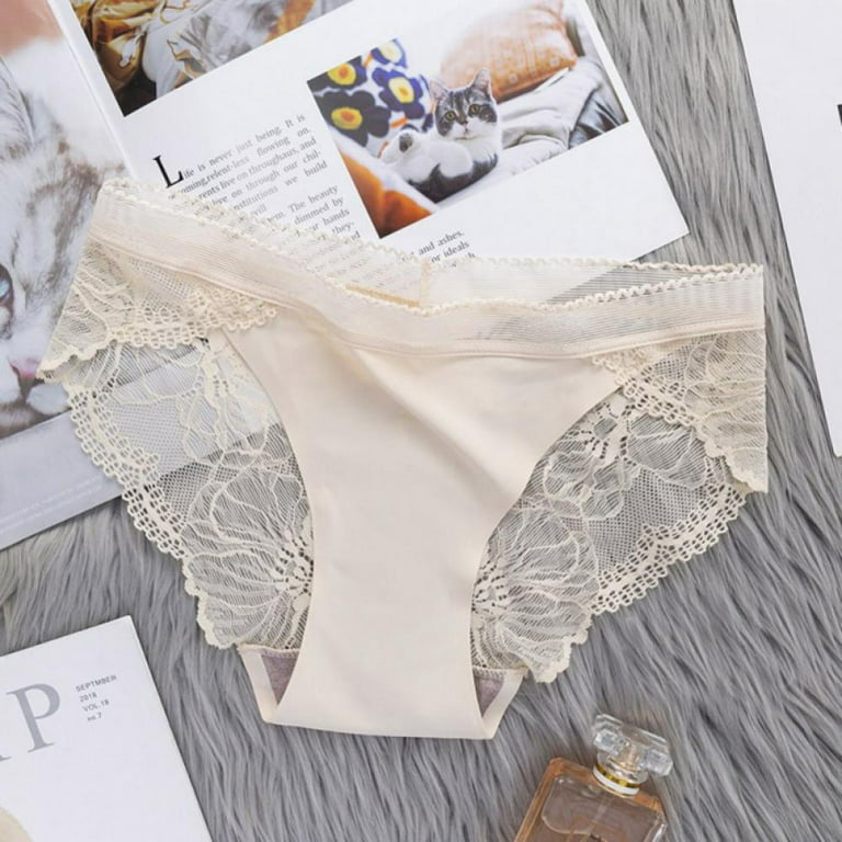 3-Pack Ice Silk Women Lace Panties Traceless Hollow Out Panties Breathable  Seamless Briefs Mid-waist Stretch Underwear 