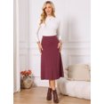 thumbnail image 2 of DARING DIVA Women's Pleated High Waist A Line Knit Midi Skirt Large Burgundy, 2 of 7