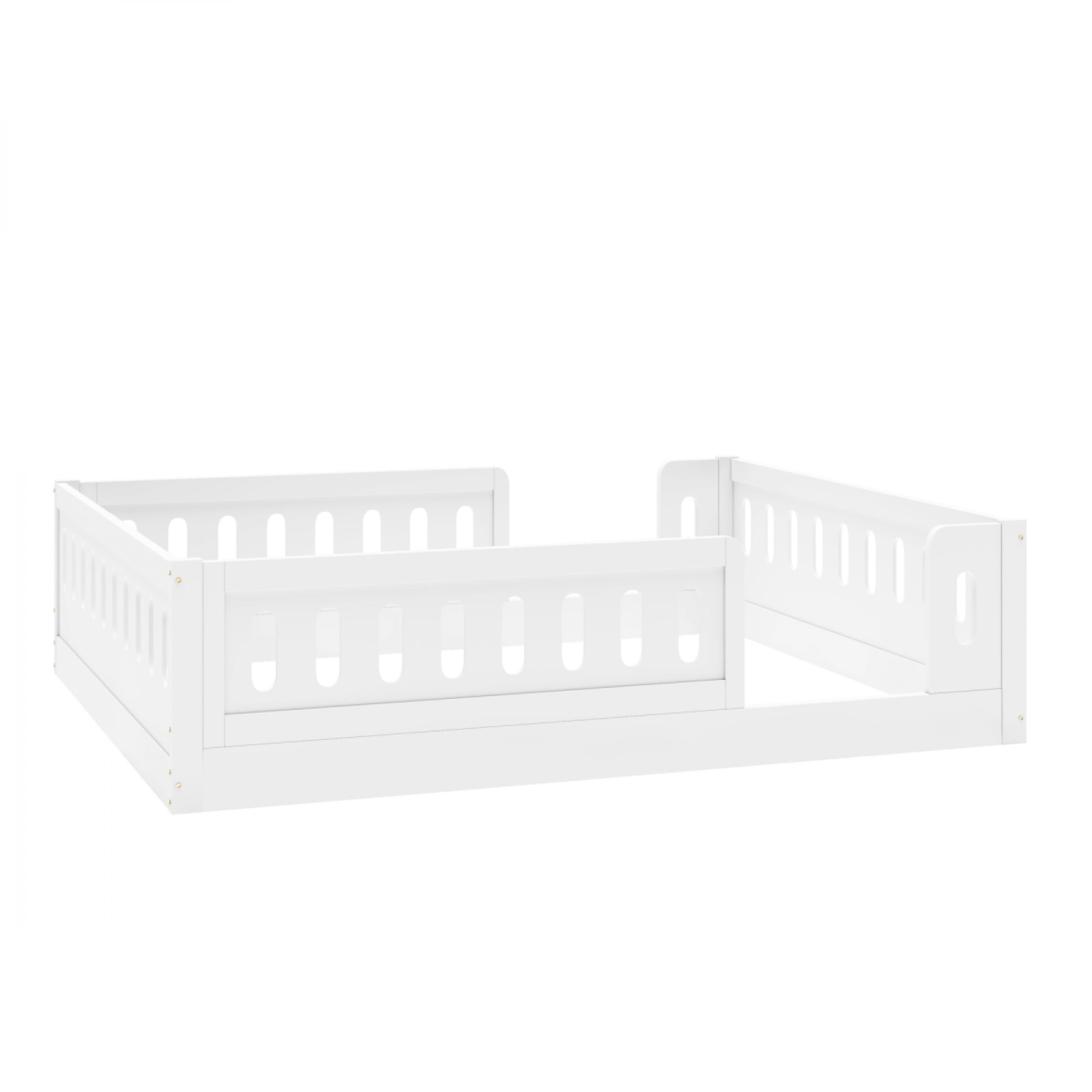 Wood Full Size Platform Bed with Guardrail for Kids Bedroom, No Box Spring Needed,White