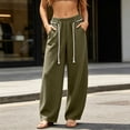 thumbnail image 5 of Women Solid Drawstring High Waist Loose Wide Leg Casual Pants, Side Pockets Daily Long Trousers for Hang-out Green M(M), 5 of 9