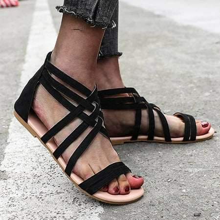 

Womens Sandals Gnobogi Women Summer Open Toe Shoes Zipper Comfy Sandals Flats Casual Beach Sandals