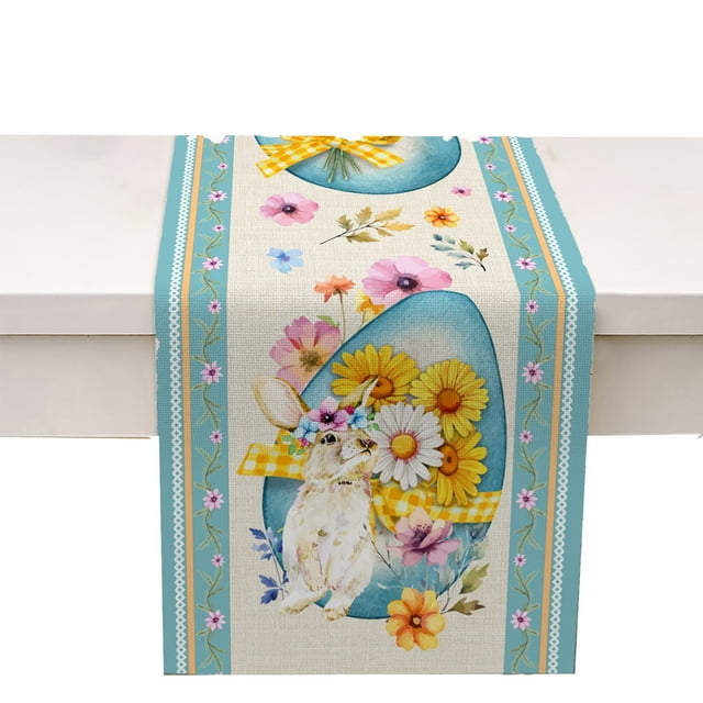 Hearth & Gear Easter Bunny Egg Pattern Linen Print Kitchen Dining Room Insulated Decorative Placemat(D) Tablecloth Set Coffee Bar Table Party Decorations Dinner Napkins Paper Table Holiday Table