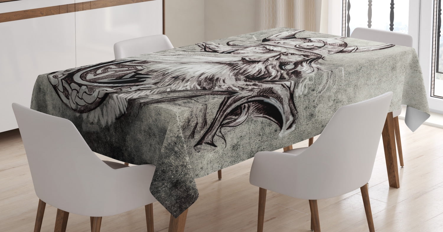 Tattoo Decor Tablecloth, Artistic Pencil Drawing of a Brave Viking Warrior with his Armour Image