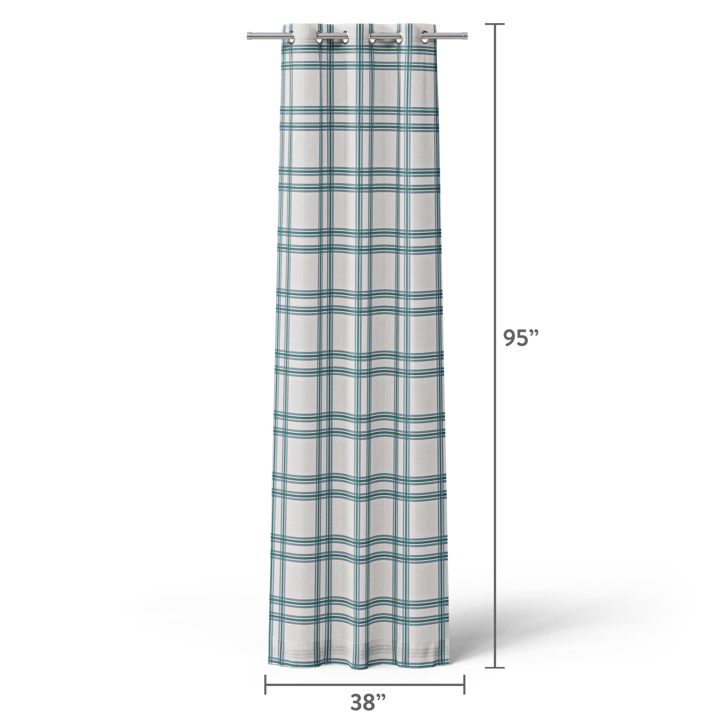 Mainstays Kids White and Blue Plaid Check Light Filtering Grommet Single Curtain Panel, 38" W x 95" L