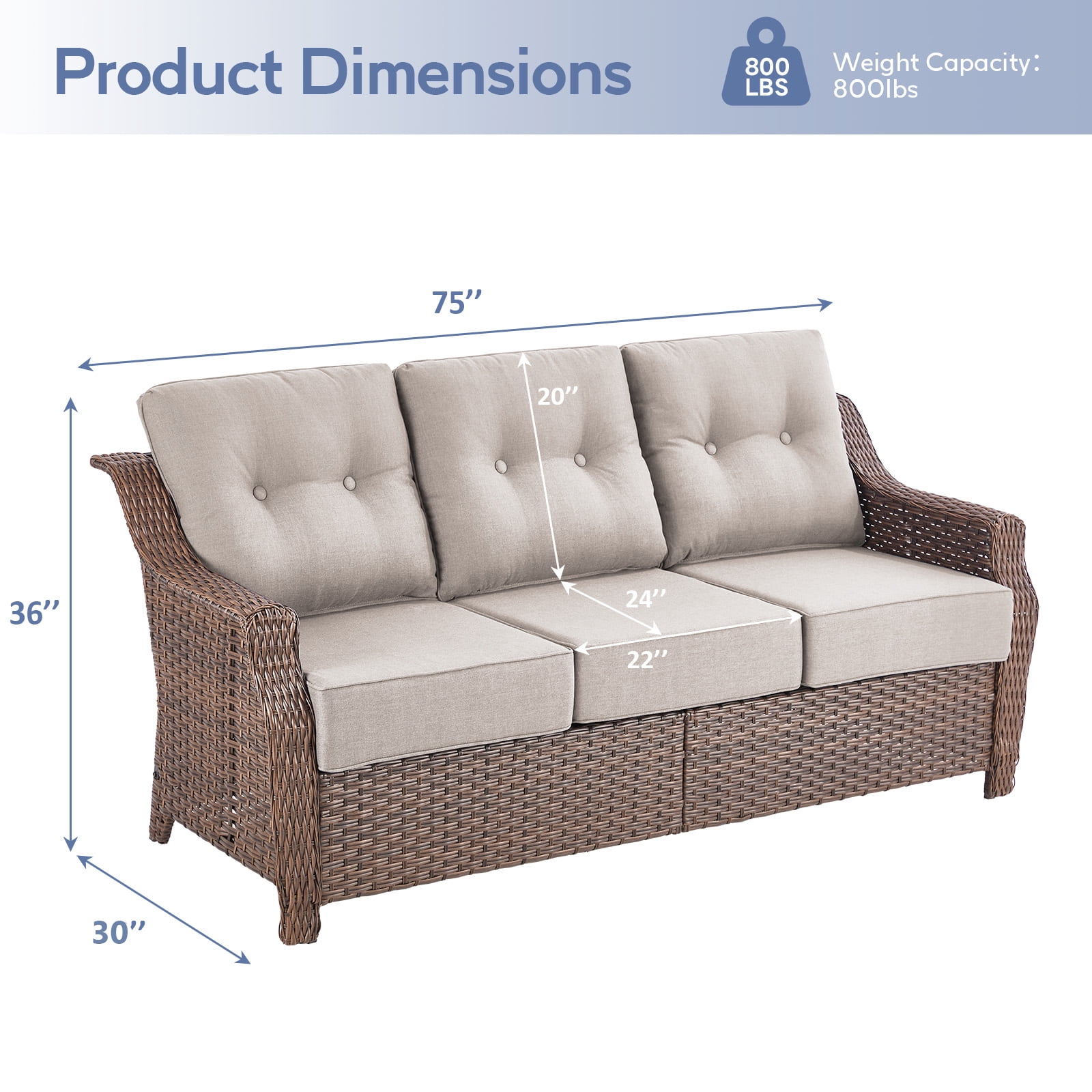 Gymojoy 3-Seat Outdoor Patio Sofa Set All-Weather PE Rattan Sectional Couch with 6-inch Thick Cushions, Ergonomic Design for Garden, Backyard, Poolside & Balcony