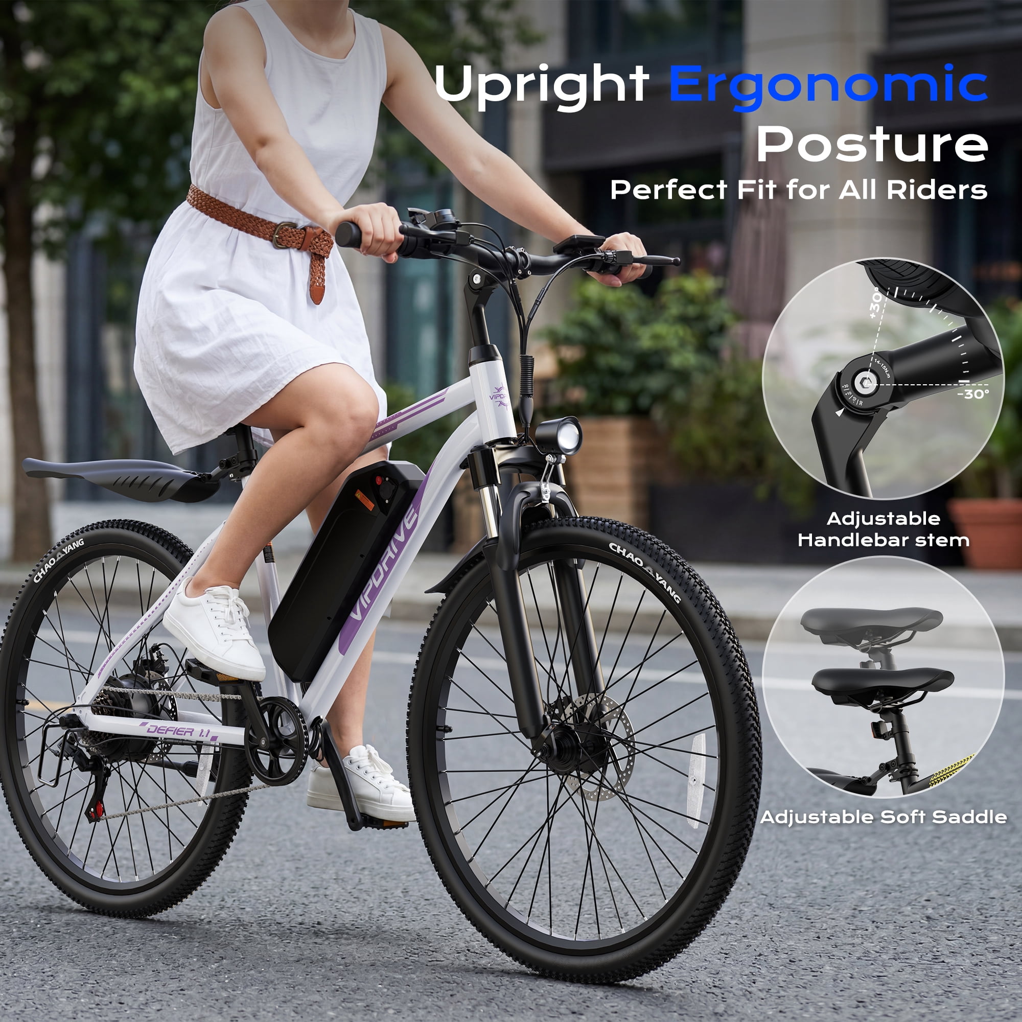 VIPDRIVE Electric Bike for Adults 26", 750W Peak Ebike, 48V 7.8AH Removable Battery，Up to 40 Miles 20MPH Electric Mountain Bike，Front Fork Suspension，7-Speed Shimano Gears，UL2849