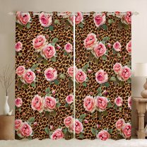 Manfei Romantic Pink Rose Blackout Curtains Set of 2 (52x84 Each) for Female, Leopard Cheetah Print Window Curtains, Vintage Fashion Curtains and Drapes, Window Curtains Bedroom Decor