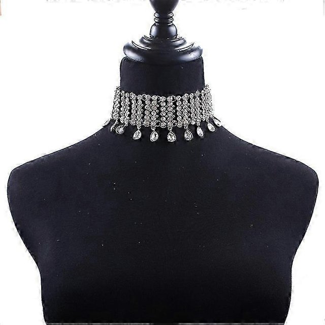 Collar llamativo con colgante de borla y capas, estilo vintage, con pedrería completa.