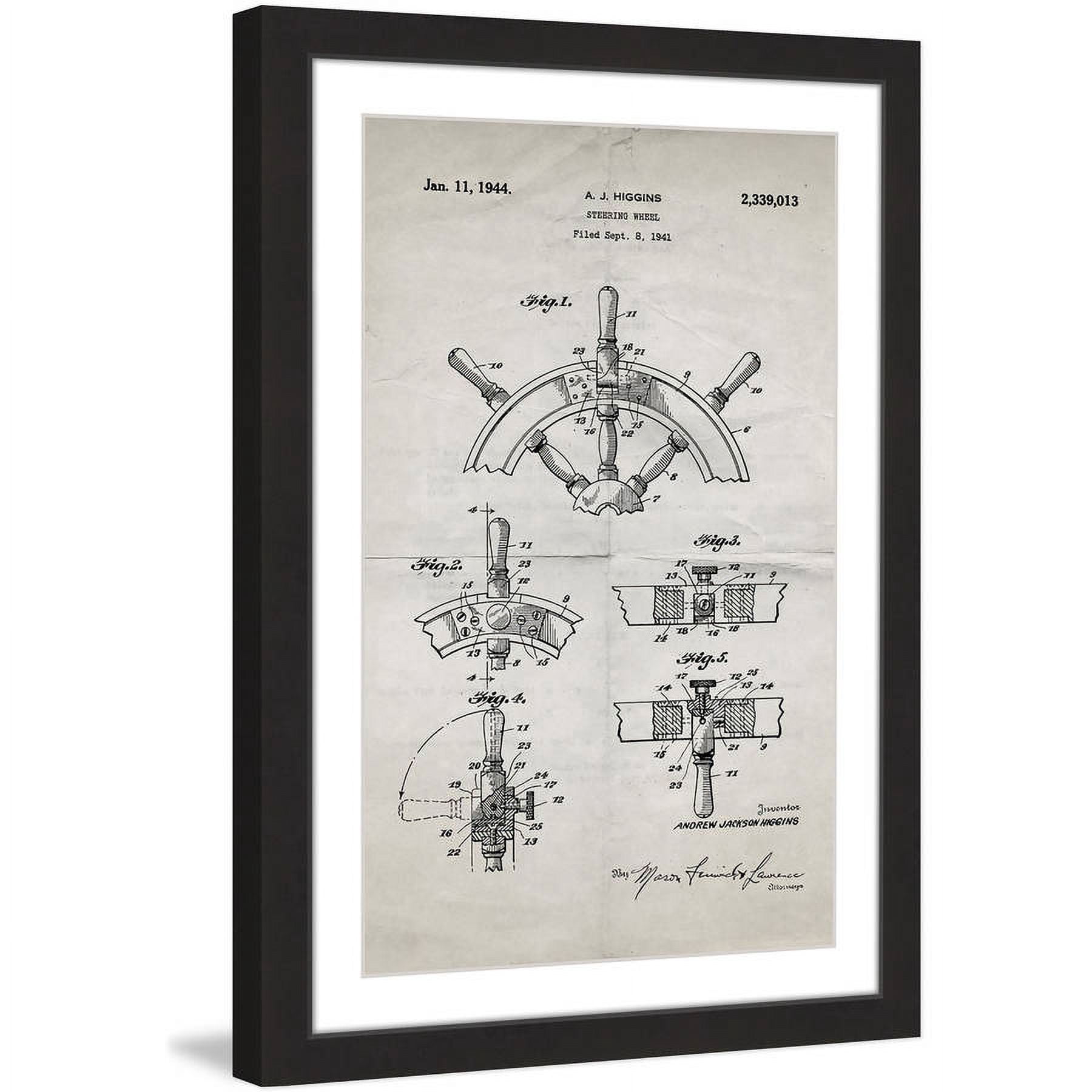 "Boat Steering Wheel 1941 Old Paper" Framed Painting Print