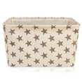 thumbnail image 2 of Canvas Storage Basket Rectangular with Handles 7.5''x16''x12.25'', Household Storage For Blankets, Towels, Toys - White with Gray Stars, 2 of 7