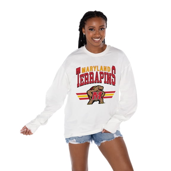 Women's Gameday Couture White Maryland Terrapins Oversized Swift Strike Long Sleeve T-Shirt