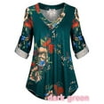 thumbnail image 2 of SpringTTC Womens Plus Size Notch V-Neck Roll-up Long Sleeve Blouse Casual Flowy Tunic Tops, 2 of 5