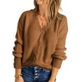 thumbnail image 7 of STARVNC Women Solid Color V Neck Lace Stitching Buttons Long Sleeves Sweater, 7 of 7