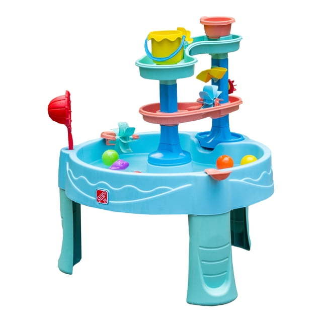 Step2 Nivel Freático de Doble Giro y Duchas Mesa de Actividades para Niños Pequeños Al Aire Libre con 22 Accesorios, Torre de Lluvia y Juego Acuático Giratorio