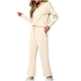 thumbnail image 4 of HAPIMO Womens 2 Piece Outfits Long Sleeve Lapel V Neck Tops Wide Leg Pants Set Casual Tracksuits Pockets Tracksuits Beige L, 4 of 8